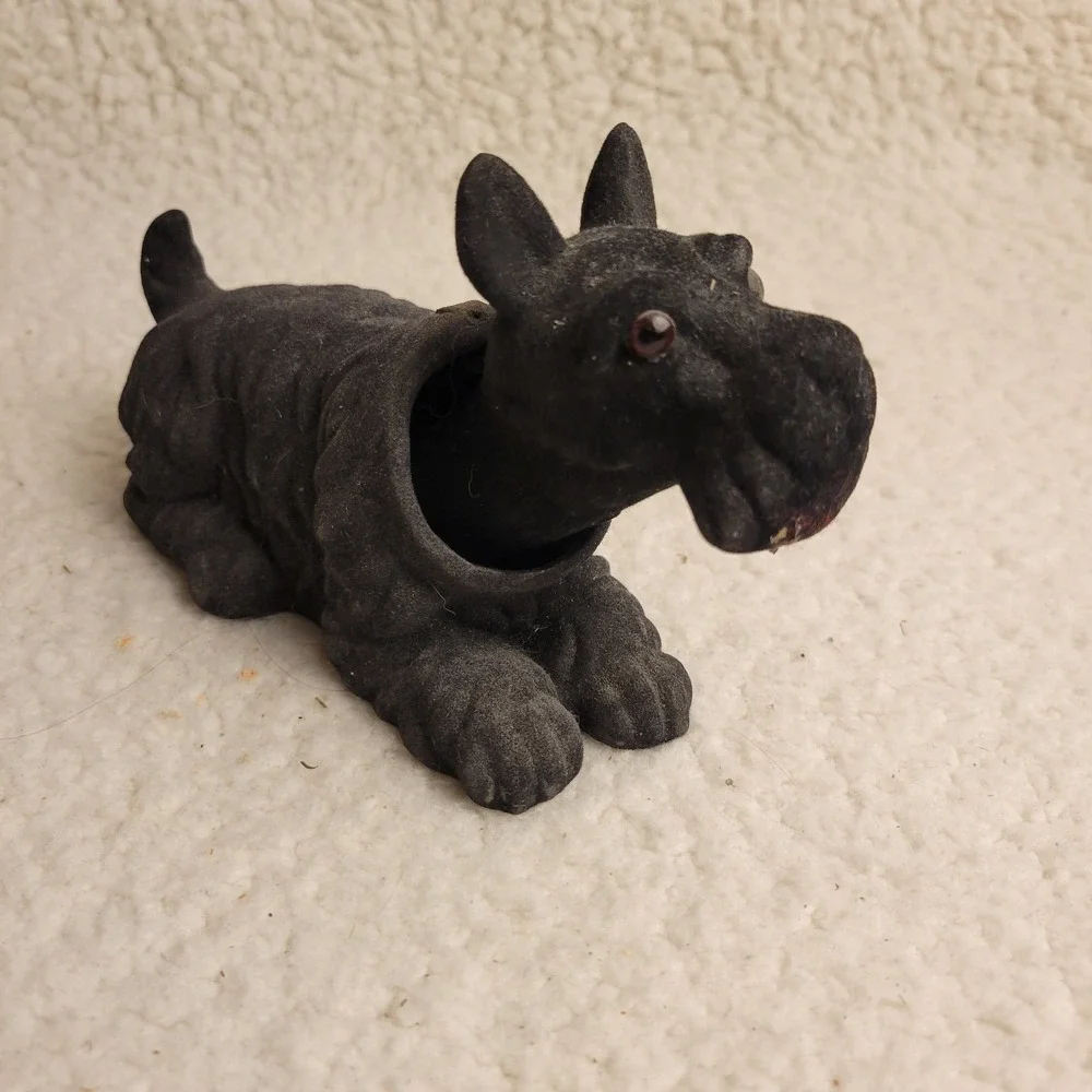 Vintage Japan Black Flocked Scottie Dog Bobblehead Nodder Terrier Figurine 6